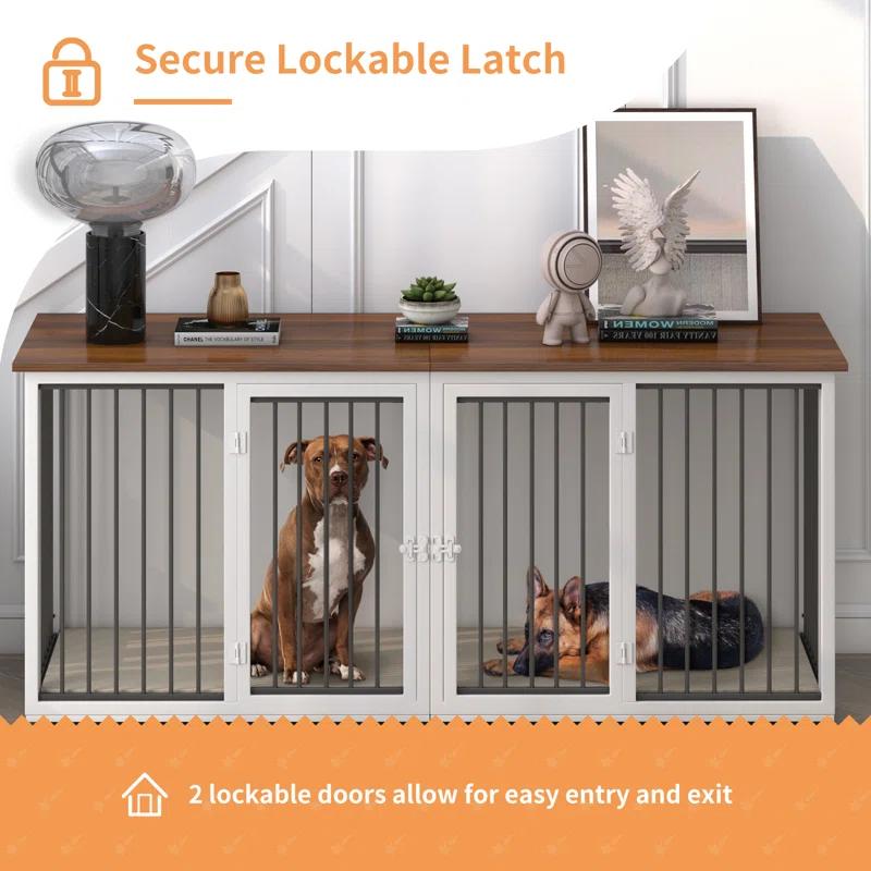 Tucker Murphy Pet™ Large Dog Crate Furniture for 2 Dogs, 71.6'' Steel Frame Dog Crate with Double Doors, Heavy Sturdy Dog Kennel
