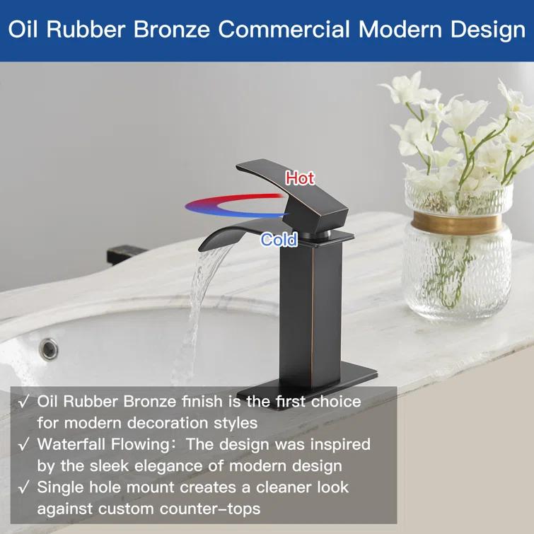 VIBRANTBATH Waterfall Low-Arc Single Hole Bathroom Faucet 6021-ORB