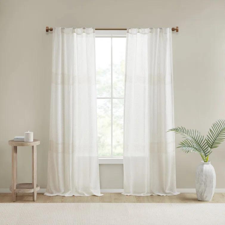 Madison Park Aida Ivory Yarn Dye Sheer Thermal Rod Pocket Curtain Panels 37x84" (Set of 2)