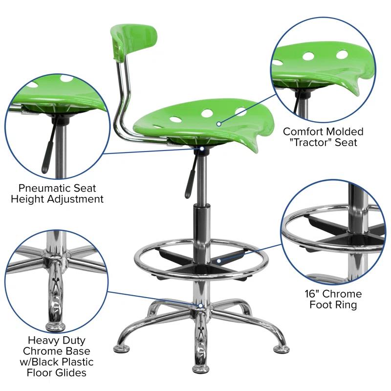 Flash Furniture Monroe Vibrant Chrome Drafting Stool with Tractor Seat
