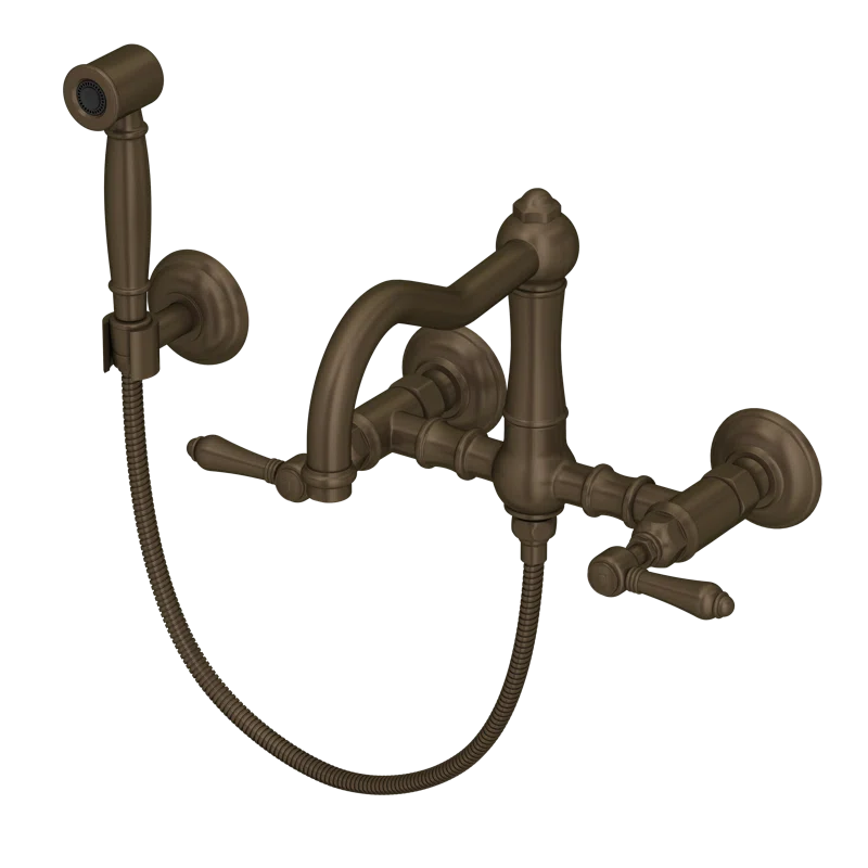 Rohl A1456LMWSTCB-2 Acqui Wall Mount Bridge Kitchen Faucet With Sidespray And Column Spout