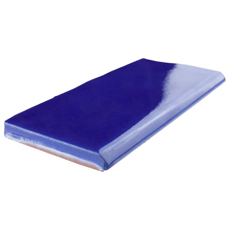 Merola Tile Viva 6" L x 3" W Ceramic Bullnose Wall Tile Trim in Blue