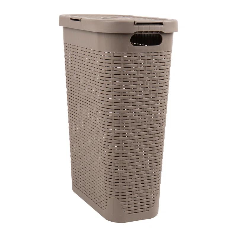 Mind Reader Mind Reader 40L Slim Laundry Hamper, Clothes Basket, Lid, Wicker Design, Plastic