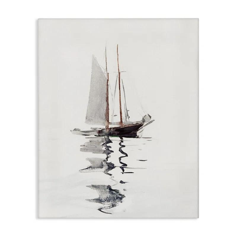 Stupell Industries Tranquil Sailboat Vessel Floating Lone Ocean Reflection by Lettered and Lined - Wrapped Canvas Painting | Wayfair