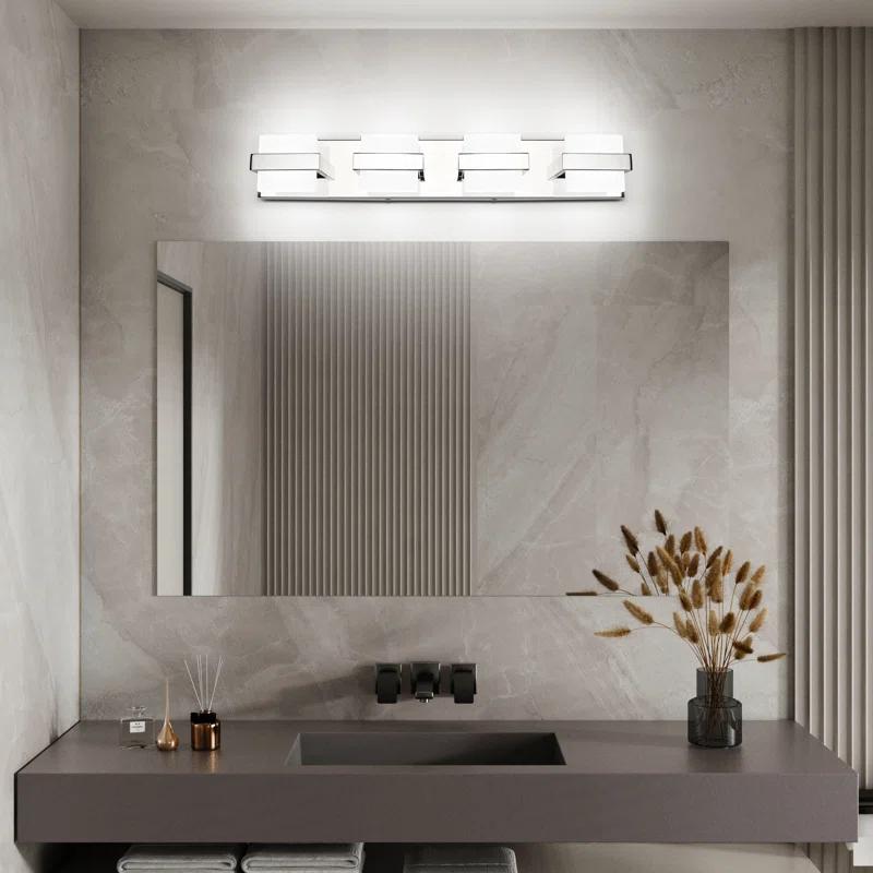 Solfart SOLFART 4 Lights Chrome Bathroom Light Fixtures Modern LED Bathroom Light Vanity Lights Over Mirror
