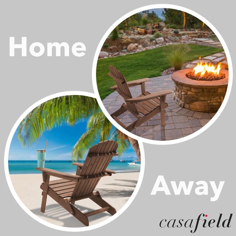 Casafield Folding Wooden Adirondack Chair, Pre-Assembled Backrest