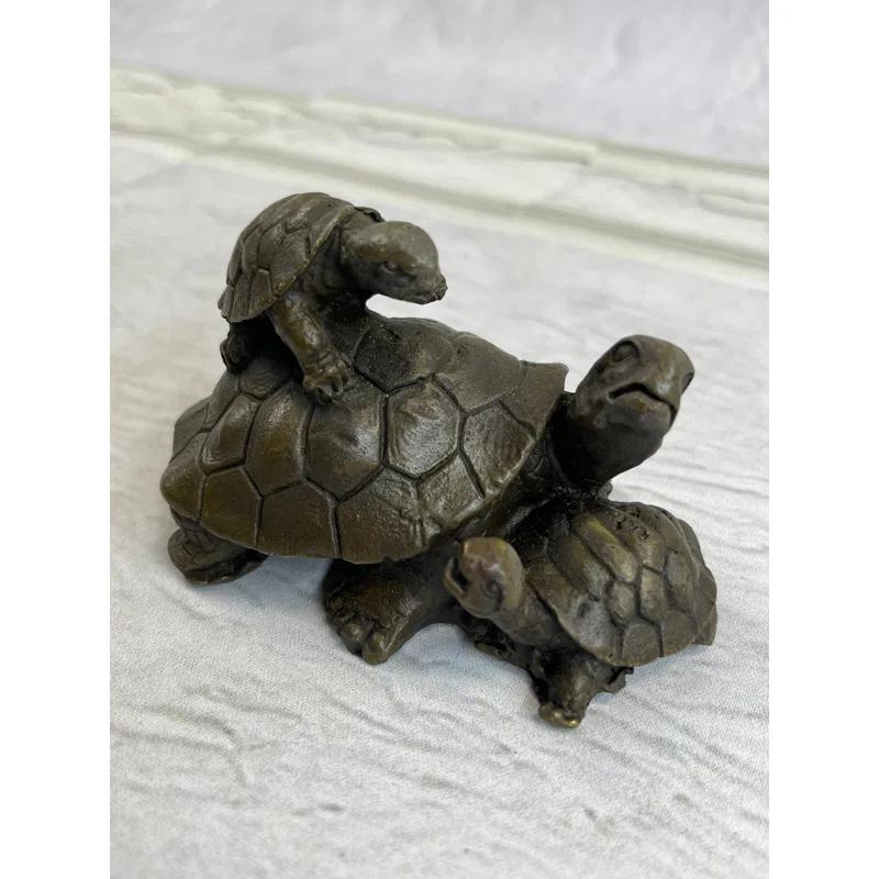 Bayou Breeze Purifoy Original Mother Turtle With Baby Hatchling Bronze Sculpture Reptile Sea Statue