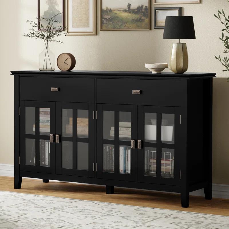 Simpli Home Artisan Solid Wood Large 4-Door Sideboard Buffet, Transitional-Style Storage Cabinet For The Dining Room, Kitchen, Or Living Room