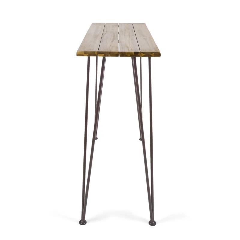Union Rustic Loya Rectangular Acacia Wood Outdoor Bar Table