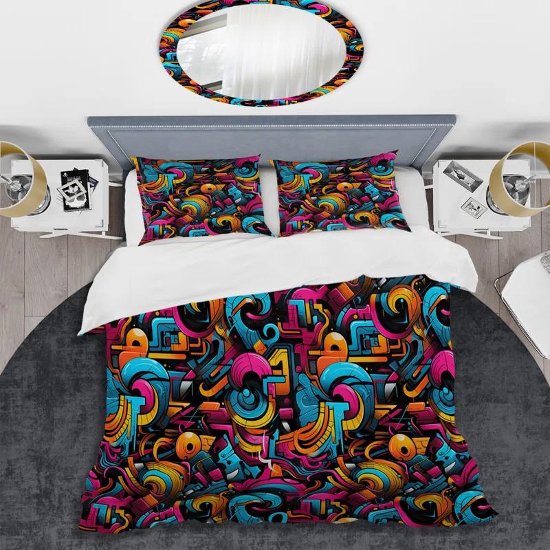 Popart Neon Graffiti Fusion - Geometric Duvet Cover Set - Microfiber Polyester