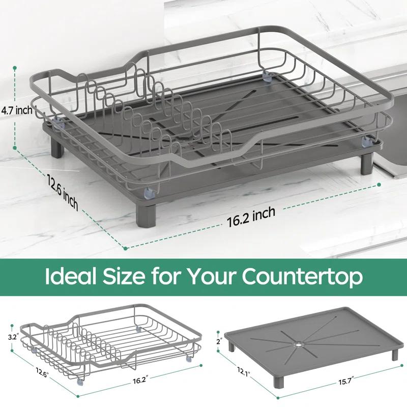 R&M Furniture Stainless Steel Rustproof Dish Drying Rack - Sturdy Dish Drainer for Kitchen Countertops with Drainer Plate, Multifunctional Design, Suitable for a Variety of Kitchen Utensils, Dimensions 16.2“ (L) x 12.6” (W)