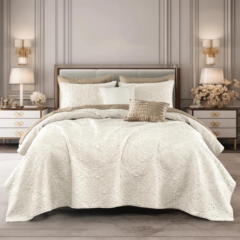 Wonderful Textile Satin Quilt Set Cooling 5-Piece Bedding Set