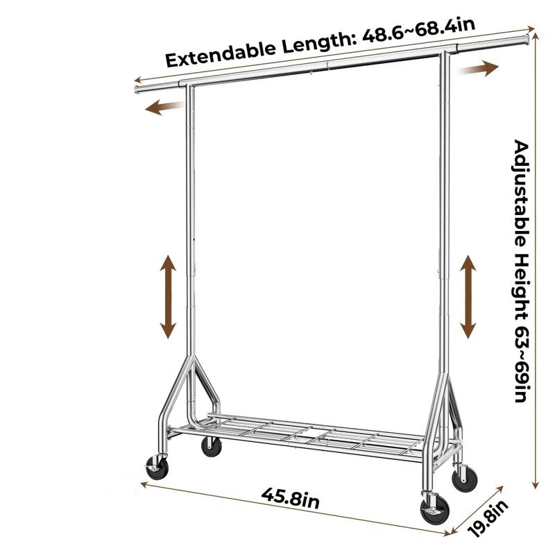 Heavy Duty Clothes Rack Load 450 LBS, Metal Garment Rack, Standing Rolling Clothing Rack for Hanging Clothes with Sturdy Wheels & Shelves, Portable Closet Wardrobe Rack,Sliver