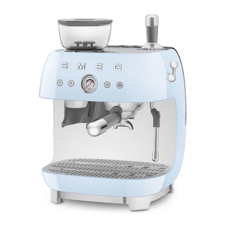 SMEG Pastel Blue Semi-Automatic Espresso Machine with Milk Frother