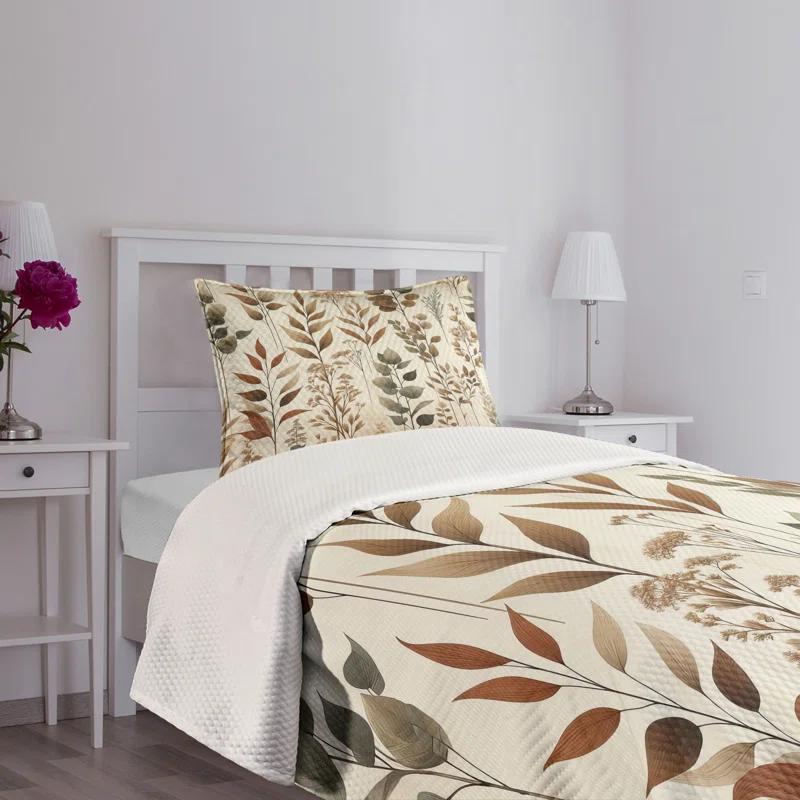 Ambesonne Ambesonne Brown Bedspread Set Vintage Botanical Concept Pale Camel Laurel Green