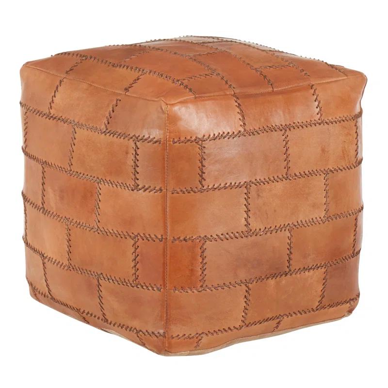 17 Stories Elchin Industrial Pouf In Brown Leather