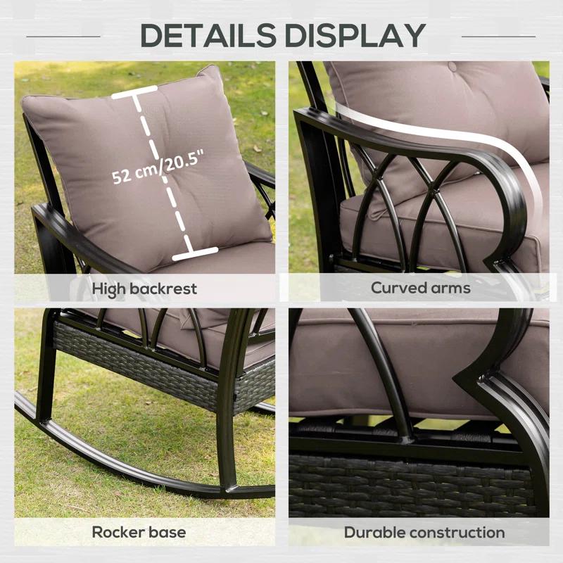 Lark Manor™ Outdoor Wicker Rocking Chair with Padded Cushions, Aluminum Furniture Rattan Porch Rocker Chair with Armrest for Garden, Patio, and Backyard & Reviews | Wayfair