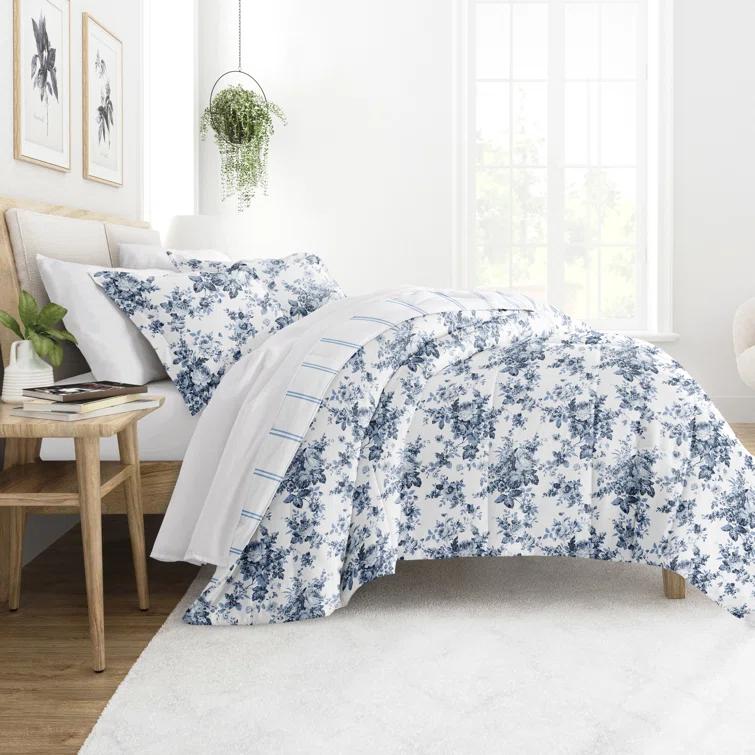 Becky Cameron Stone All Season Down-Alternative Comforter Set in Cabbage Rose Stripe