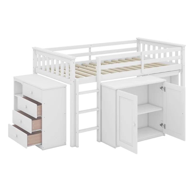 Harriet Bee Twin Loft Bed With Storage Cabinet, Drawer And Shelf Cabinet And Pulling-Out Desk