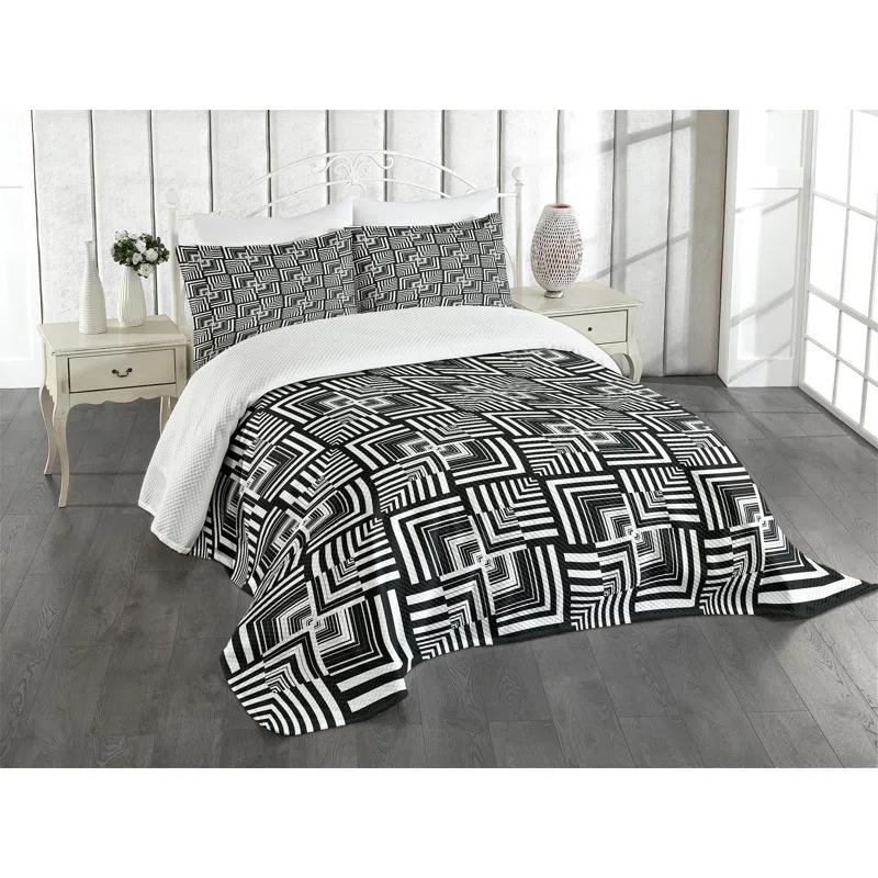Ambesonne Ambesonne Black and White Bedspread Set Geometric Art Black White
