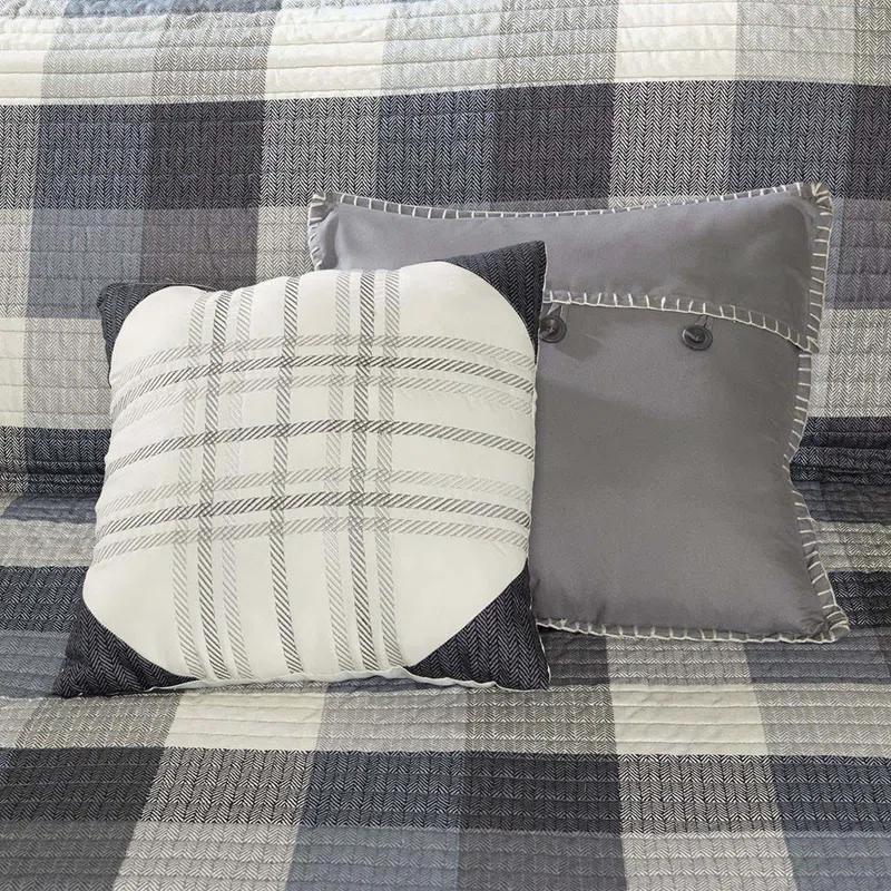 Madison Park Ridge 6 Piece Printed Herringbone Quilt Set with Throw Pillows