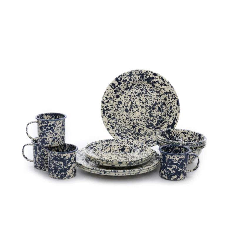 Crow Canyon Enamelware Splatter 16 Piece Dinnerware Set
