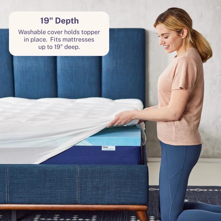 Sleep Innovations Sleep Innovations Cooling Comfort Gel Memory Foam Dual Layer Mattress Topper, 4 Inch, Pillow Top Cover
