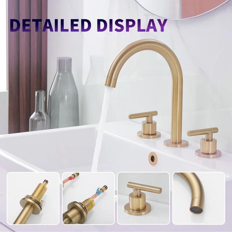 VIBRANTBATH 16441-BG Widespread Bathroom Faucet 3 Hole, 2-handle Bathroom Sink Faucet with Drain Assembly
