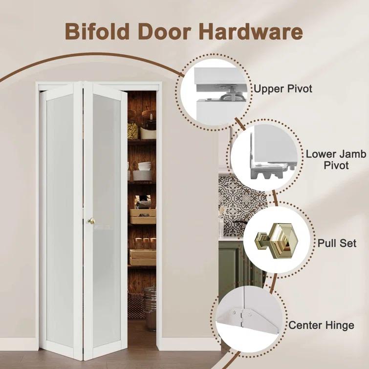 CHIC MODE Double Bifold Doors 3 Lite Frosted Glass Solid Manufactured Wood Prefinished Folding Door