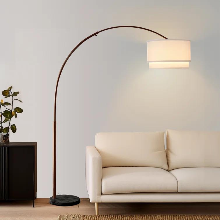 Mason 81 in. Modern Adjustable LED Arched Standing Floor Lamp with Fabric Drum Shade and Weighted Marble Base