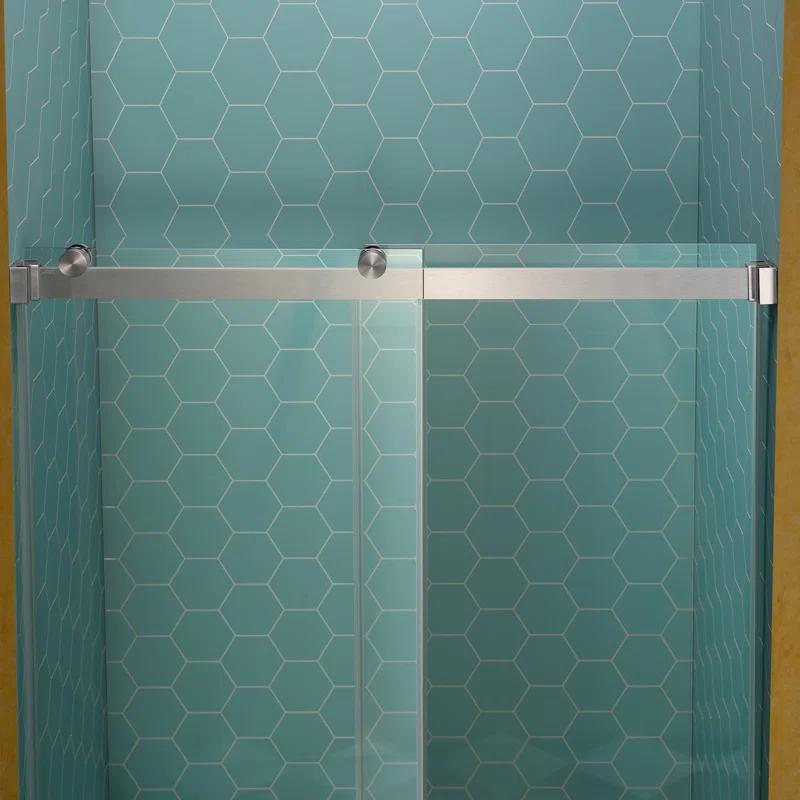 WoodBridge 44-48" W x 80" H Double Sliding Semi- Frameless Shower Door with 5/16"(8mm) Clear Tempered Glass SURFK-4880--BN