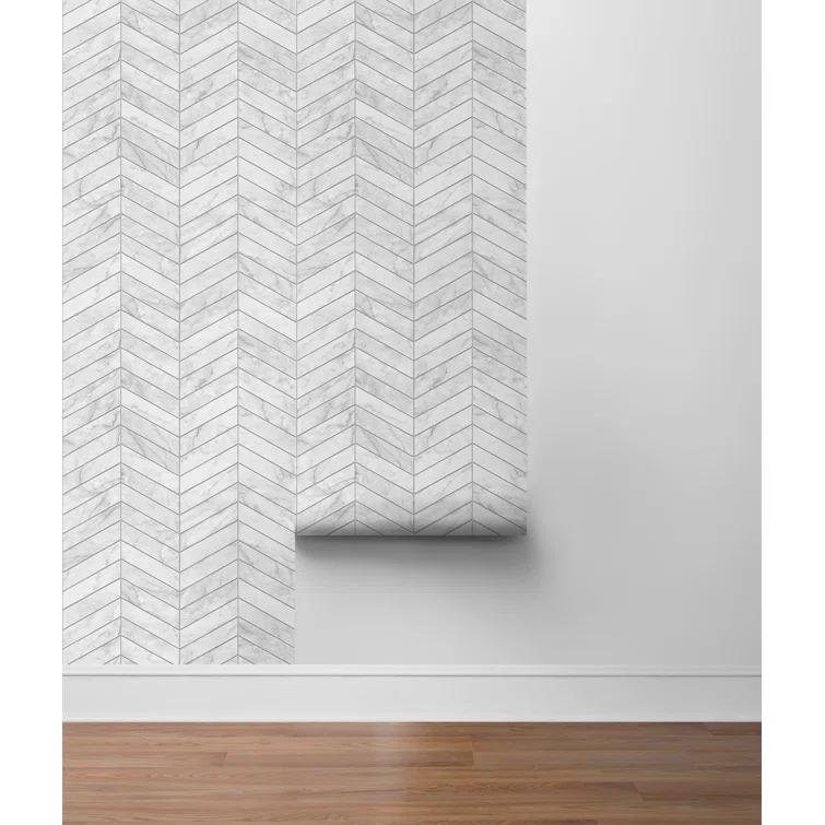 Lillian August Luxe Haven Marbled Chevron 9' L x 20.5" W Peel and Stick Wallpaper Roll