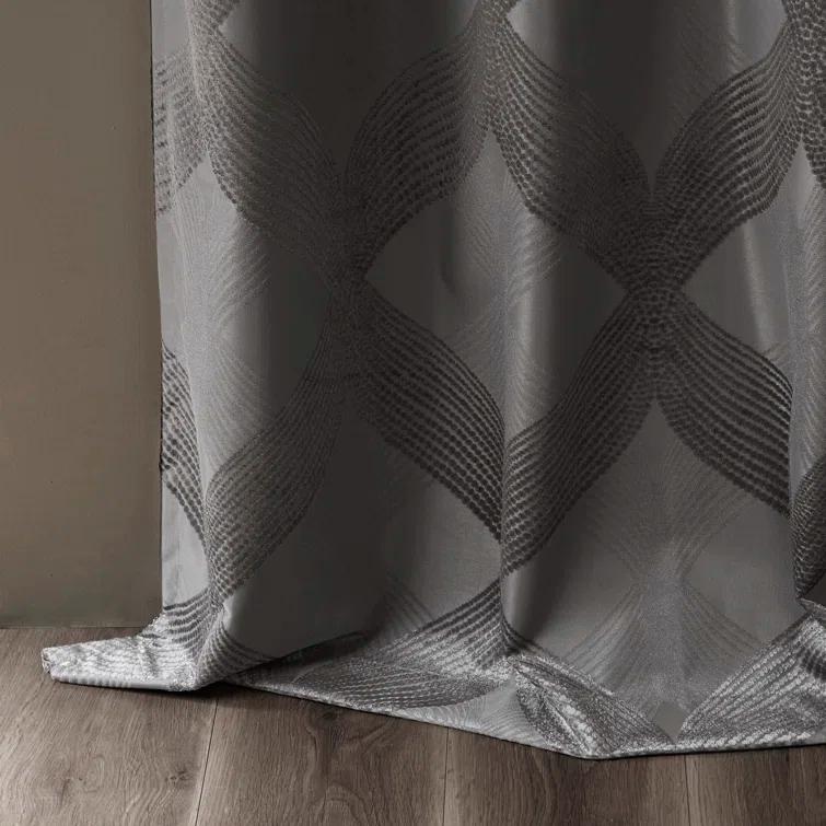 Madison Park Bentley Ogee Knitted Jacquard Geometric Total Blackout Single Curtain Panel