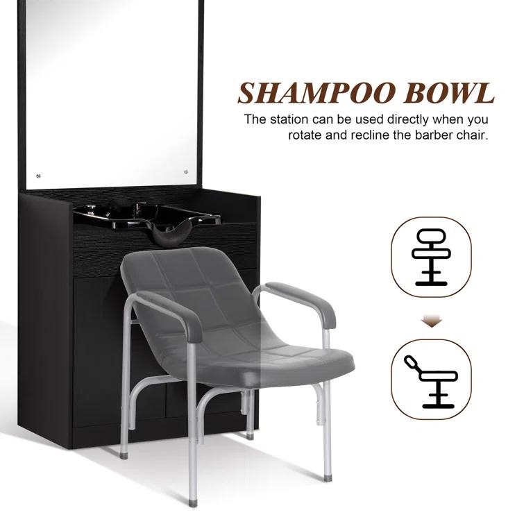 BarberPub Backwash Shampoo Bowl Chair Station with Mirror Salon Styling Cabinet