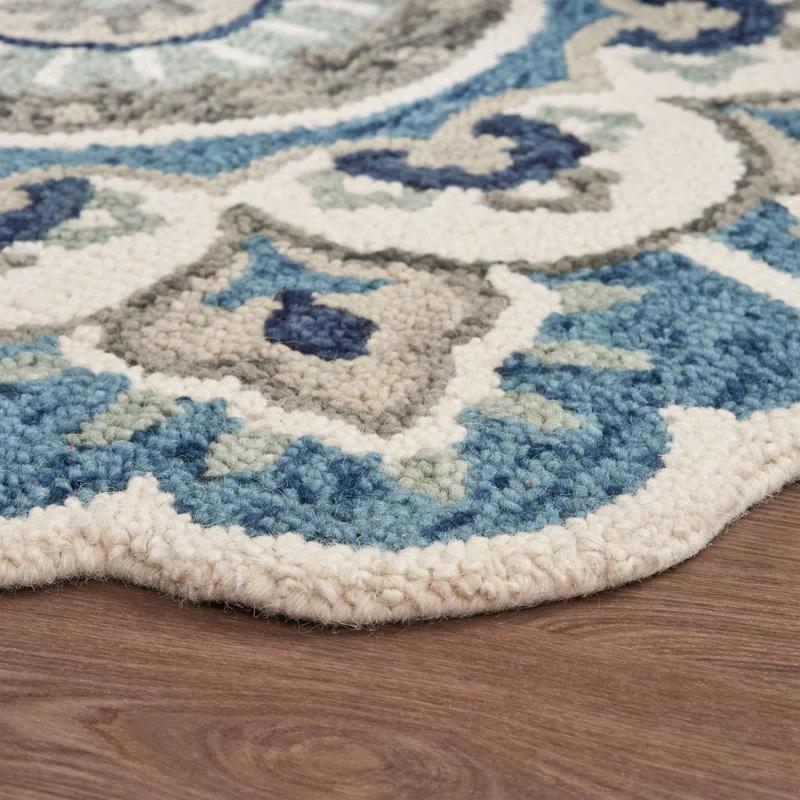 Lark Manor™ Aisosa Floral Hand Tufted Novelty 5' Wool Area Rug in Ivory/Teal