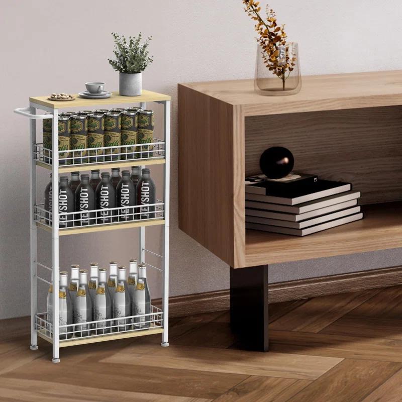 SPECIALTY FLOORING INC Slim Storage Cart Narrow Storage Cabinet 4 Tier Laundry Room Organization Mobile Bathroom Shelving Unit Organizer Rolling Utility Cart Slide Out Kitchen Cart Tower Rack For Narrow Places 7.08'W,(White)