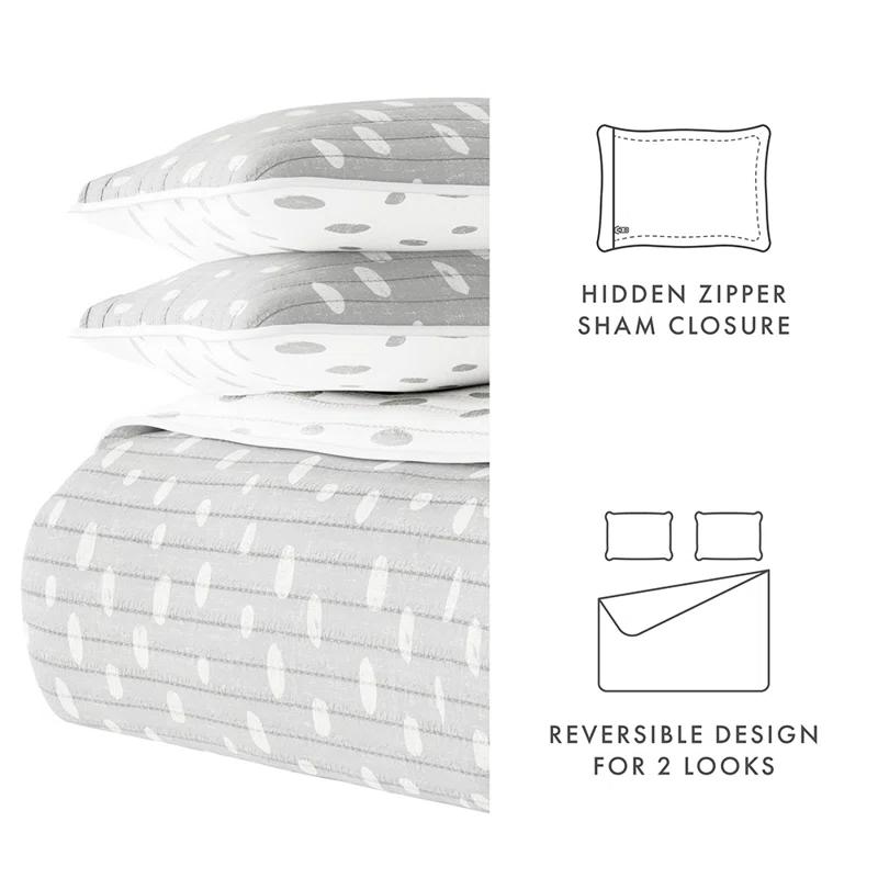 Becky Cameron Gray Polka Dots Pattern Reversible Quilt Set
