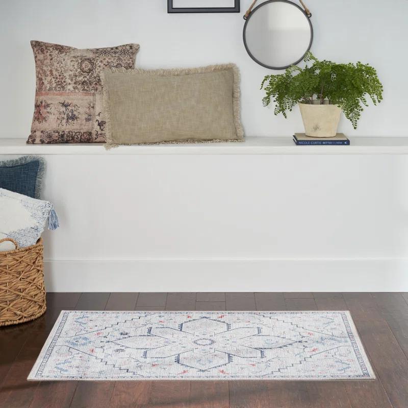 Bungalow Rose Oriental Machine Washable Area Rug in Gray