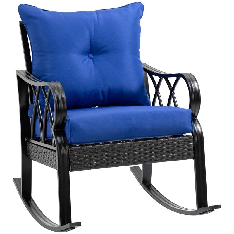 Mercer41 Outsunny Outdoor Wicker Rocking Chair with Padded Cushions, Aluminum Furniture Rattan Porch Rocker