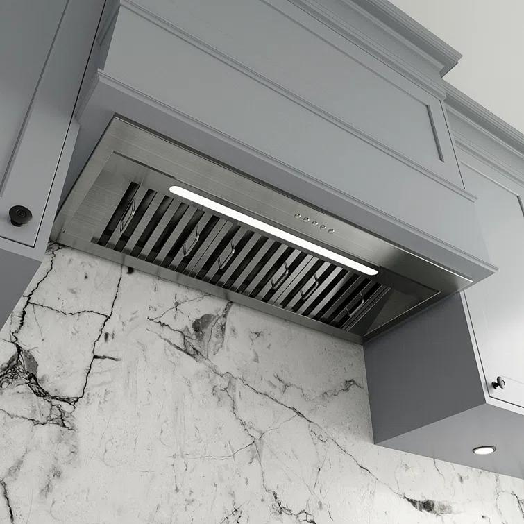 Streamline Bath Streamline 34 In. T-11611-1-DT Pescara Ducted Insert 350 CFM Range Hood In Brushed Stainless Steel With Baffle Filters, Electronic Button Control, LED Light T-11611-1-DT