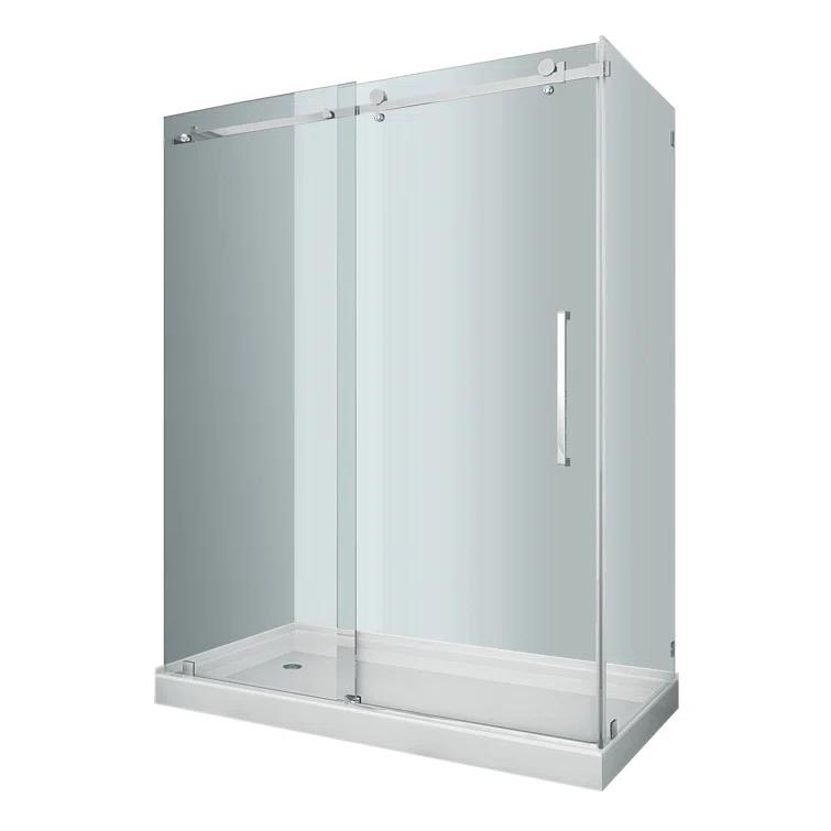 Aston Moselle 60" W x 35" D x 77.5" H Frameless Rectangle Sliding Shower Enclosure with Base Included SEN976-TR-SS-60-10-L