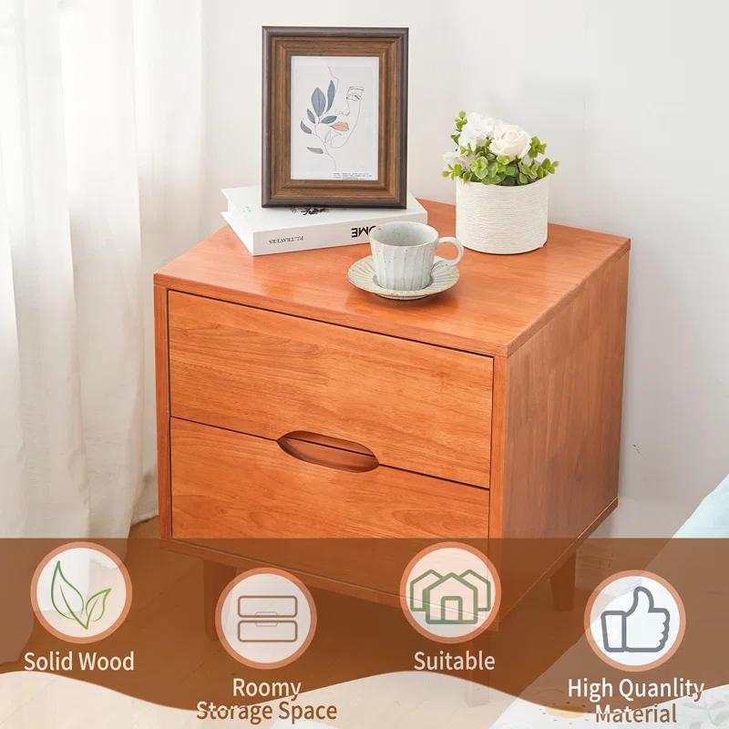 LuxursKingQYW Mid Century Modern Grooved Handle Wood Nightstands Side Table Bedroom Storage Drawer