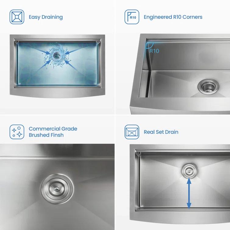 KIBI 33'' L Farmhouse / Apron Single Bowl Stainless Steel Kitchen Sink K1-SF33T