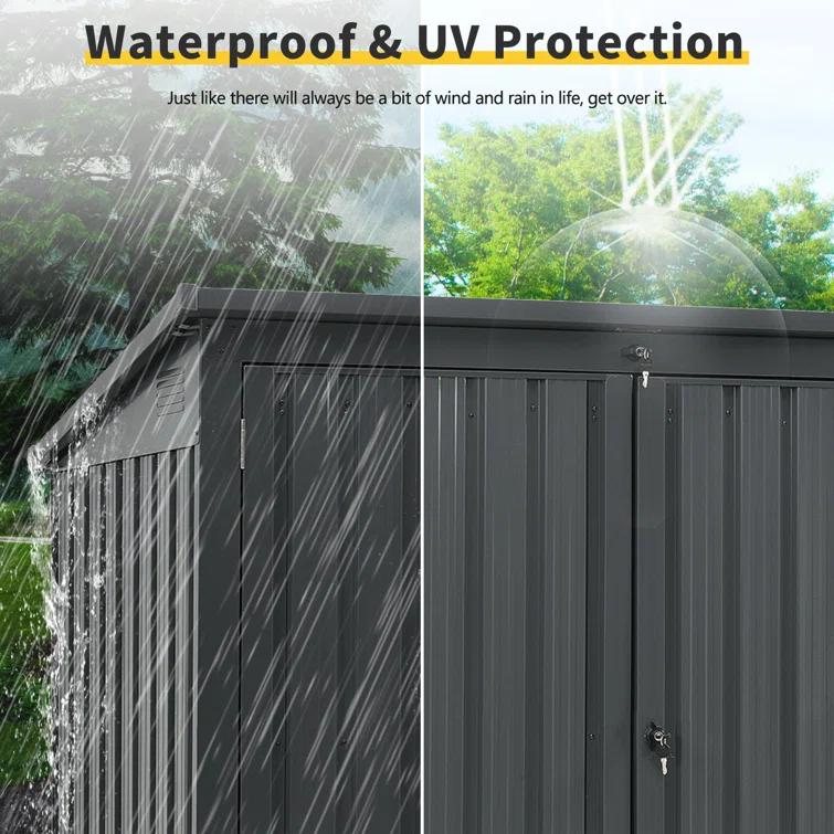 iYofe 5 Ft. W X 3 Ft. D Outdoor Galvanized Steel Garbage Bin Shed，Metal Trash Can Storage，Lockable Shed