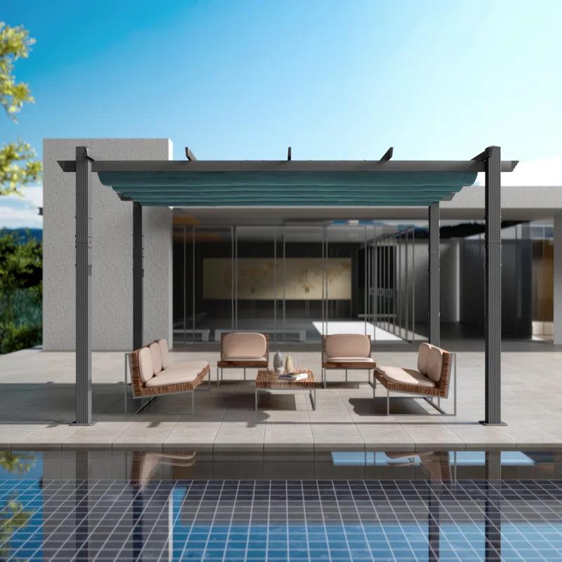 Kozyard Atlantics Outdoor Retractable Pergola with Sun Shade Canopy 10' x 13'