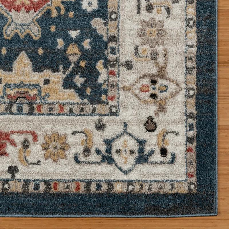 Gertmenian Heirloom Hadley Traditional Oriental Border Blue Tan Polypropylene Area Rug