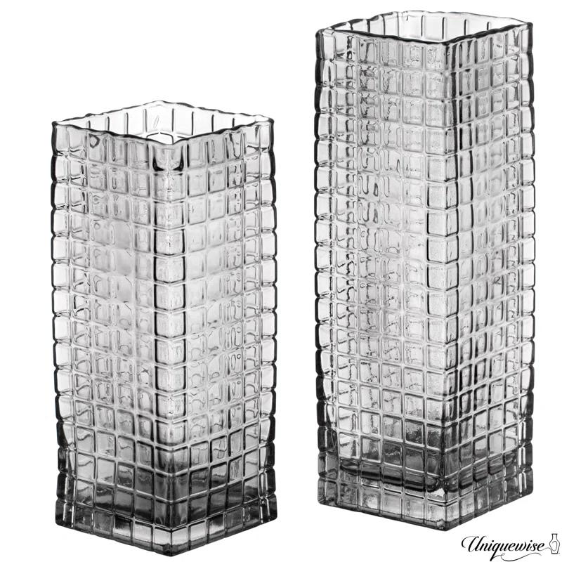 Uniquewise Set Of 10 And 12-Inch Square Frosted Gray Glass Table Vases - A Timeless Centerpiece For Dining Tables, Living Rooms, Bedrooms, Hotel Reception Areas And Conference Rooms, Ideal For Wedding Decor