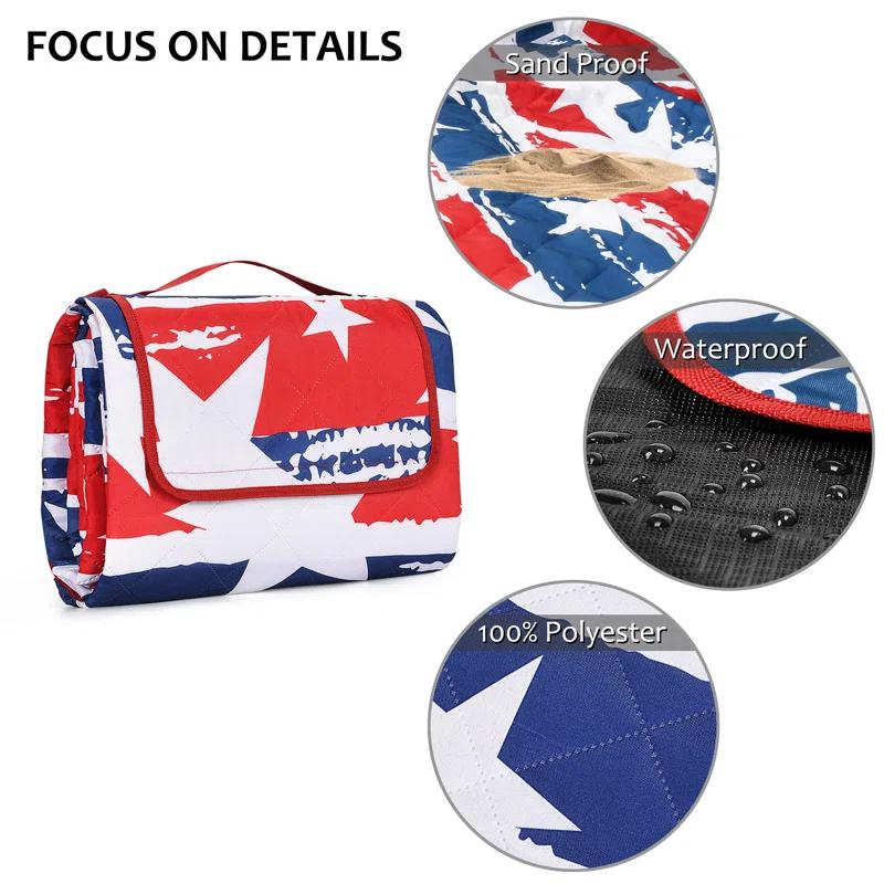 Tirrinia Picnic Blanket Extra Large Waterproof Lightweight Portable Outdoor Mat for Family Camping, Travel, Park, Beach, Hiking, Stadium, Concerts ( Striped Print, 70''X80'') - Machine Washable