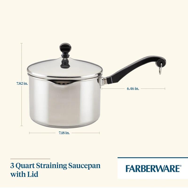 Farberware Classic Stainless Steel Straining Saucepan with Lid, 1-Quart