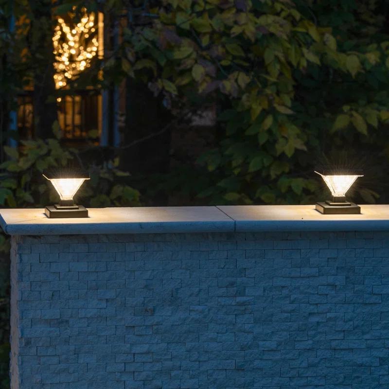 Luxor Black 4x4 and 5x5 Solar LED Deck Post Cap Light with Warm White and Hi/Lo Mode for Backyard and Wood Fence(2-Pack) (Set of 2)